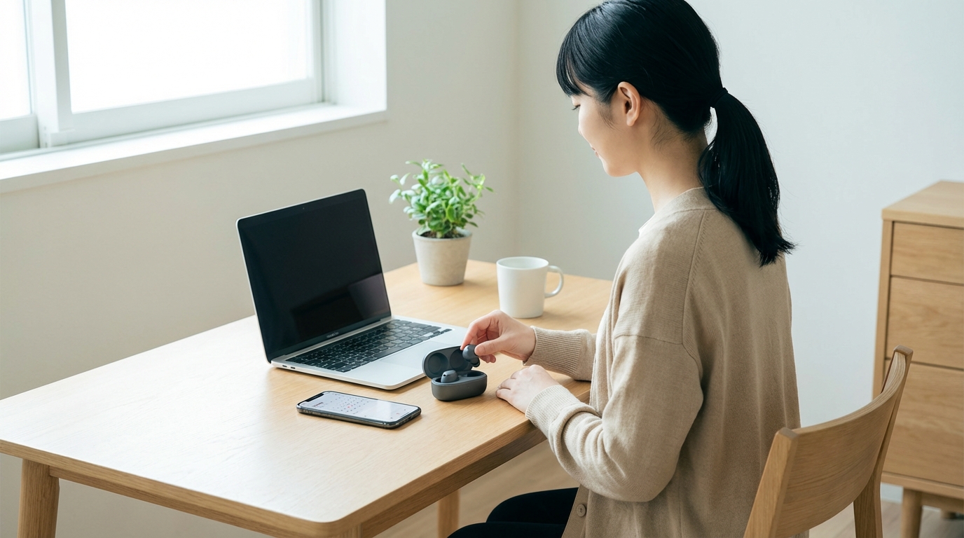 【テレワーク特化】PC・スマホ間の接続ストレスと会議中のバッテリー切れをなくす仕事用ワイヤレスイヤホン